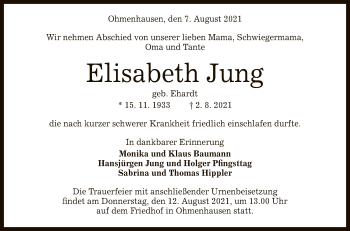 Anzeige von Elisabeth Jung von Reutlinger General-Anzeiger