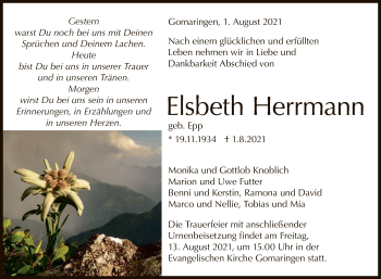 Anzeige von Elsbeth Herrmann von Reutlinger General-Anzeiger