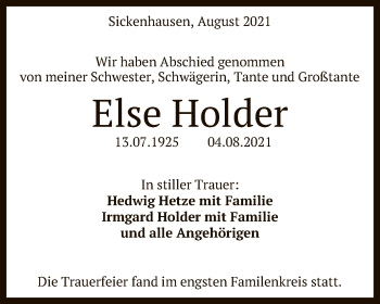 Anzeige von Else Holder von Reutlinger General-Anzeiger