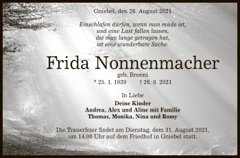 Anzeige von Frida Nonnenmacher von Reutlinger General-Anzeiger