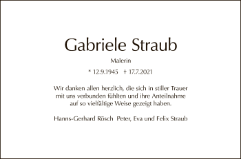 Anzeige von Gabriele Straub von Reutlinger General-Anzeiger