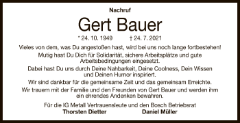 Anzeige von Gert Bauer von Reutlinger General-Anzeiger