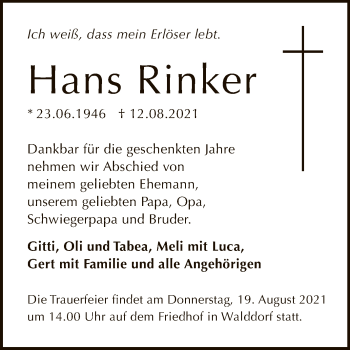 Anzeige von Hans Rinker von Reutlinger General-Anzeiger