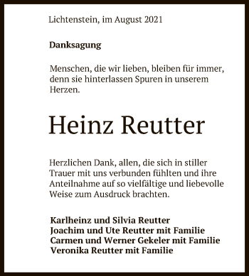 Anzeige von Heinz Reutter von Reutlinger General-Anzeiger