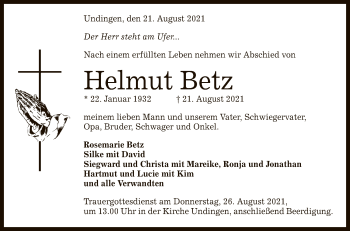 Anzeige von Helmut Betz von Reutlinger General-Anzeiger