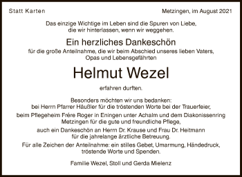 Anzeige von Helmut Wezel von Reutlinger General-Anzeiger