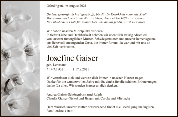 Anzeige von Josefine Gaiser von Reutlinger General-Anzeiger