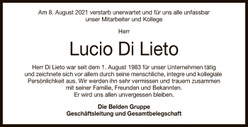 Anzeige von Lucio Di Lieto von Reutlinger General-Anzeiger