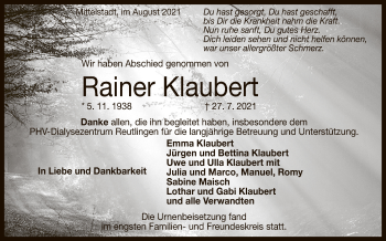 Anzeige von Rainer Klaubert von Reutlinger General-Anzeiger