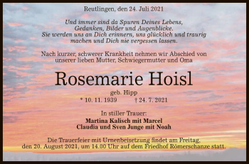 Anzeige von Rosemarie Hoisl von Reutlinger General-Anzeiger