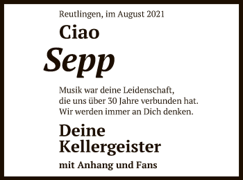 Anzeige von Sepp  von Reutlinger General-Anzeiger