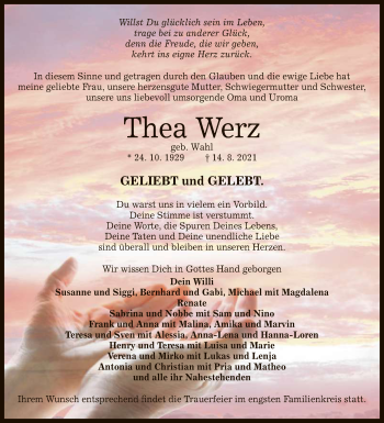 Anzeige von Thea Werz von Reutlinger General-Anzeiger