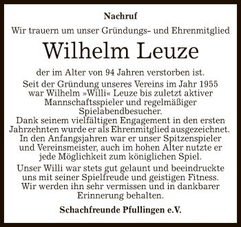 Anzeige von Wilhelm Leuze von Reutlinger General-Anzeiger