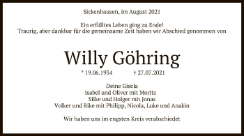 Anzeige von Willy Göhring von Reutlinger General-Anzeiger