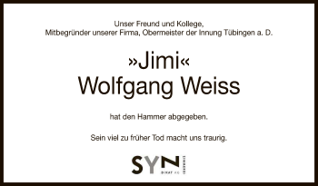 Anzeige von Wolfgang Weiss von Reutlinger General-Anzeiger