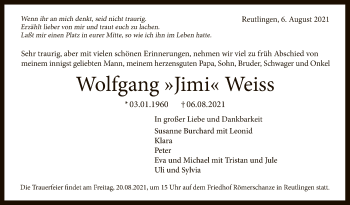 Anzeige von Wolfgang Weiss von Reutlinger General-Anzeiger