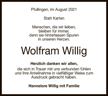 Anzeige von Wolfram Willig von Reutlinger General-Anzeiger