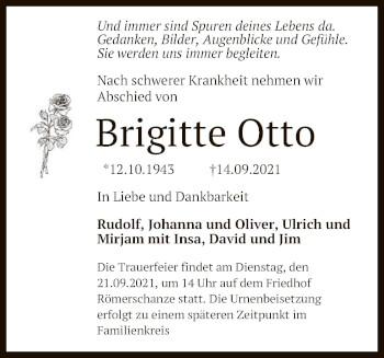 Anzeige von Brigitte Otto von Reutlinger General-Anzeiger