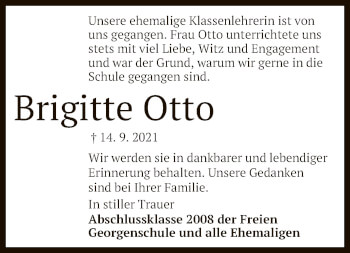 Anzeige von Brigitte Otto von Reutlinger General-Anzeiger