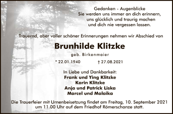 Anzeige von Brunhilde Klitzke von Reutlinger General-Anzeiger