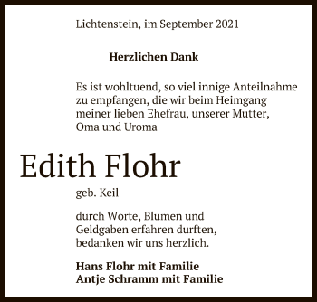 Anzeige von Edith Flohr von Reutlinger General-Anzeiger