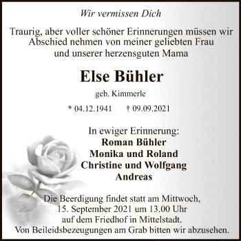 Anzeige von Else Bühler von Reutlinger General-Anzeiger