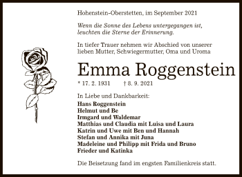 Anzeige von Emma Roggenstein von Reutlinger General-Anzeiger