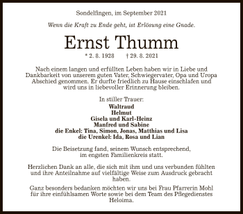 Anzeige von Ernst Thumm von Reutlinger General-Anzeiger