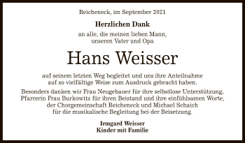 Anzeige von Hans Weisser von Reutlinger General-Anzeiger