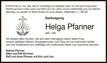 Anzeige von Helga Pfanner von Reutlinger General-Anzeiger