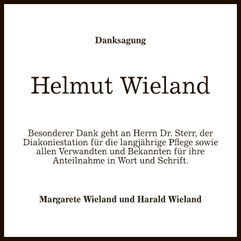 Anzeige von Helmut Wieland von Reutlinger General-Anzeiger