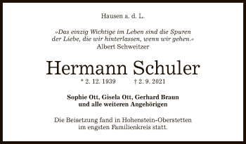 Anzeige von Hermann Schuler von Reutlinger General-Anzeiger