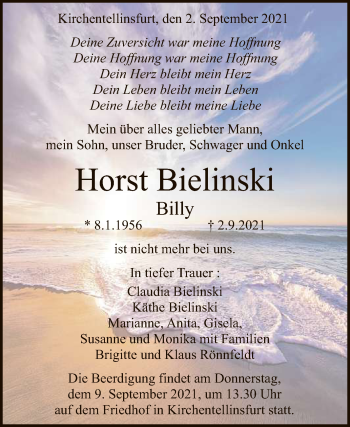 Anzeige von Horst Bielinski von Reutlinger General-Anzeiger
