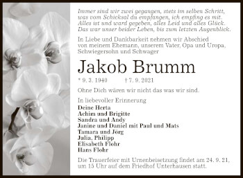 Anzeige von Jakob Brumm von Reutlinger General-Anzeiger