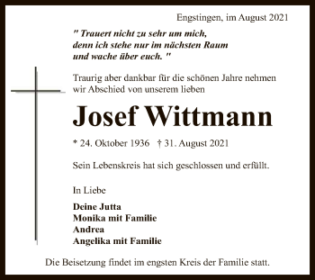 Anzeige von Josef Wittmann von Reutlinger General-Anzeiger