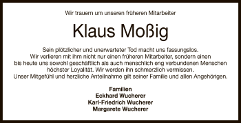 Anzeige von Klaus Moßig von Reutlinger General-Anzeiger