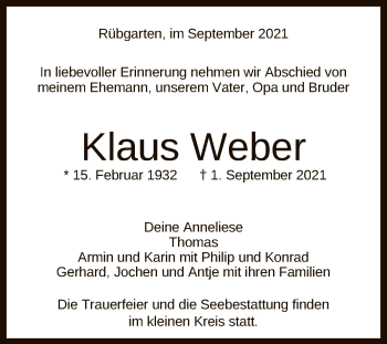 Anzeige von Klaus Weber von Reutlinger General-Anzeiger