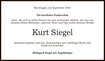 Anzeige von Kurt Siegel von Reutlinger General-Anzeiger