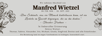 Anzeige von Manfred Wietzel von Reutlinger General-Anzeiger