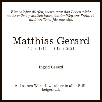 Anzeige von Matthias Gerard von Reutlinger General-Anzeiger