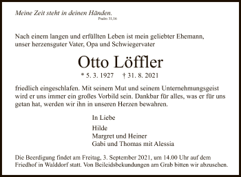 Anzeige von Otto Löffler von Reutlinger General-Anzeiger