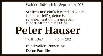 Anzeige von Peter Hauser von Reutlinger General-Anzeiger