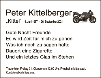 Anzeige von Peter Kittelberger von Reutlinger General-Anzeiger