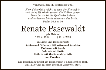 Anzeige von Renate Pasewaldt von Reutlinger General-Anzeiger