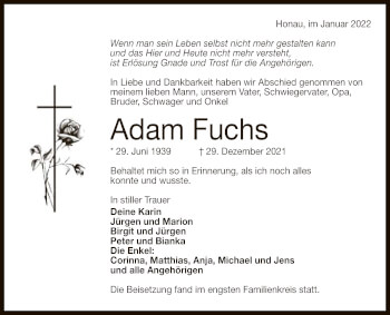 Anzeige von Adam Fuchs von Reutlinger General-Anzeiger