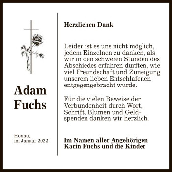 Anzeige von Adam Fuchs von Reutlinger General-Anzeiger