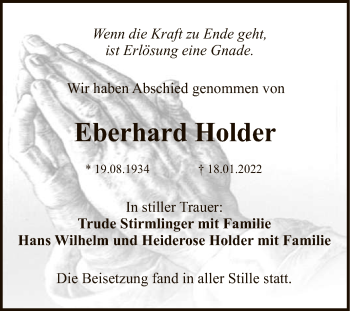 Anzeige von Eberhard Holder von Reutlinger General-Anzeiger