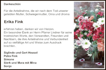 Anzeige von Erika Fink von Reutlinger General-Anzeiger