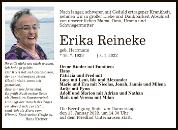 Anzeige von Erika Reineke von Reutlinger General-Anzeiger