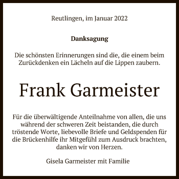 Anzeige von Frank Garmeister von Reutlinger General-Anzeiger